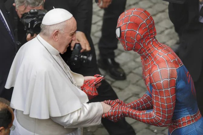 Mattia Villardita, a 28-year-old Italian who dresses up as Spider-Man, attends the general audience at the Vatican, June 23, 2021.
